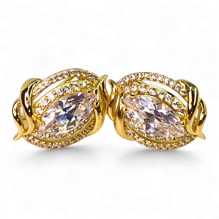 Cercei Samantha placati cu aur 18K cu cristal marquise și zirconii [3]