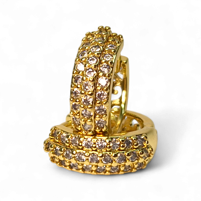 Cercei Victoria placați cu aur 18K cu trei rânduri de zirconii clare [3]