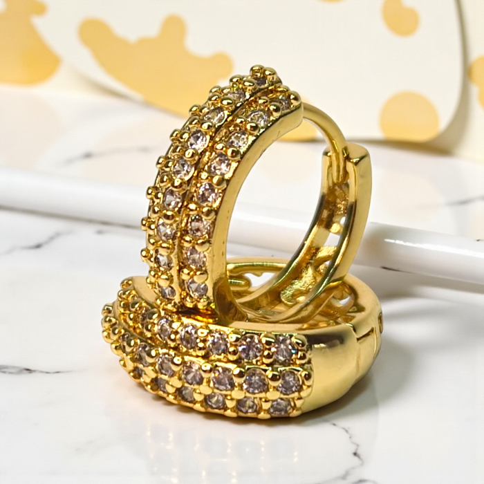 Cercei Victoria placați cu aur 18K cu trei rânduri de zirconii clare [2]