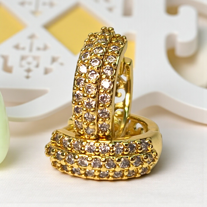 Cercei Victoria placați cu aur 18K cu trei rânduri de zirconii clare [4]