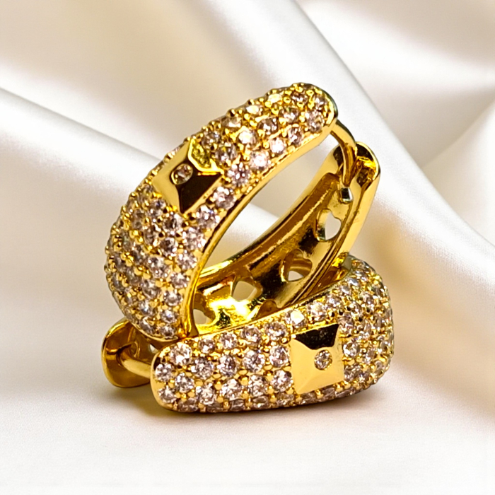 Cercei placați cu aur Ada cu cristale fine și detaliu pătrat [2]