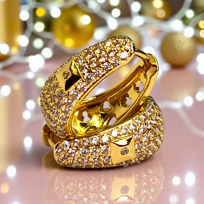 Cercei placați cu aur Ada cu cristale fine și detaliu pătrat [6]