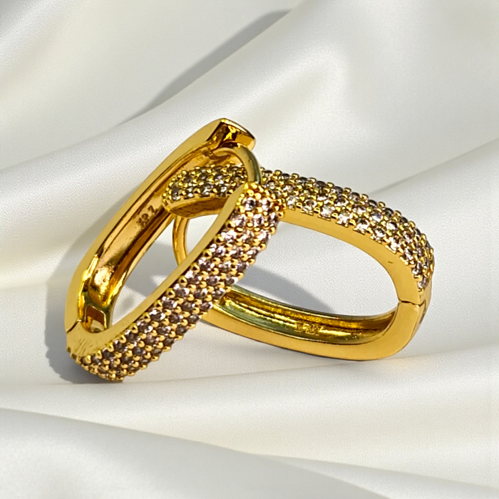 Cercei placați cu aur Adalia cu cristale fine pe design alungit [5]