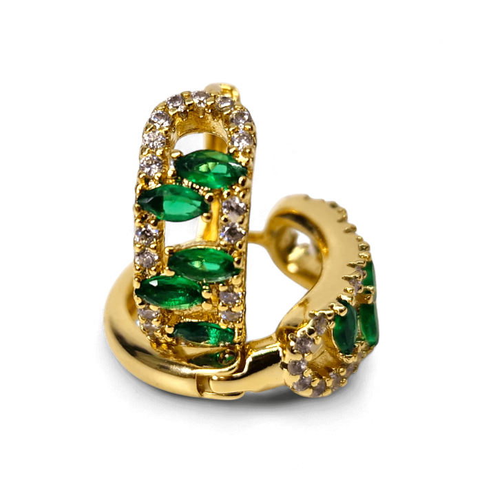 Cercei Adela placați cu aur cu zirconii verzi marquise și pietre albe [3]