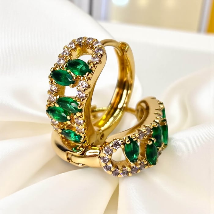 Cercei Adela placați cu aur cu zirconii verzi marquise și pietre albe [2]