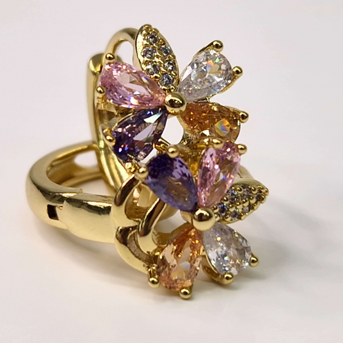 Cercei rotunzi placati cu aur galben de 14k si cristale zirconiu multicolore [4]