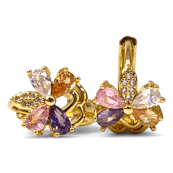 Cercei Adelina placati cu aur cu cristale multicolore în formă de floare [1]