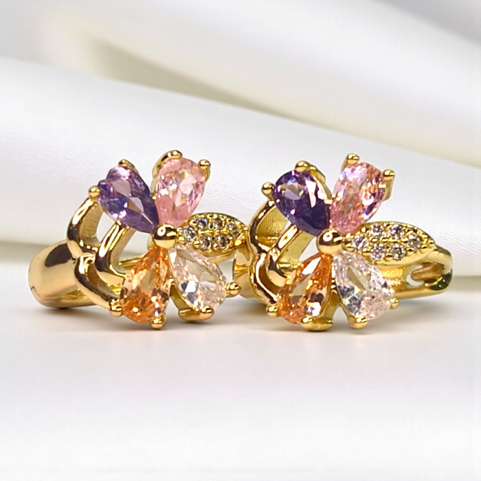 Cercei Adelina placati cu aur cu cristale multicolore în formă de floare [8]