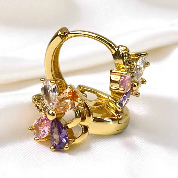 Cercei Adelina placati cu aur cu cristale multicolore în formă de floare [4]