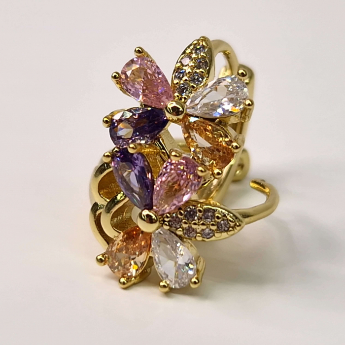 Cercei rotunzi placati cu aur galben de 14k si cristale zirconiu multicolore [5]