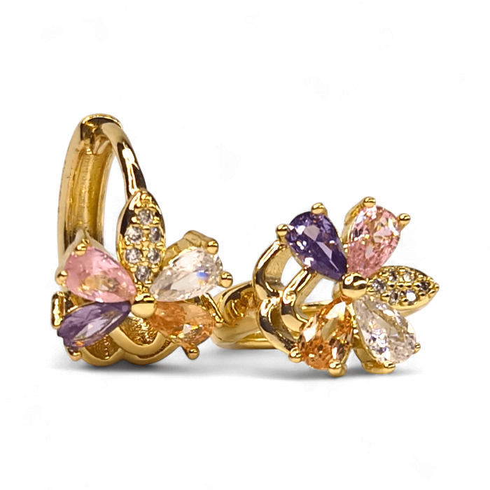 Cercei Adelina placati cu aur cu cristale multicolore în formă de floare [10]