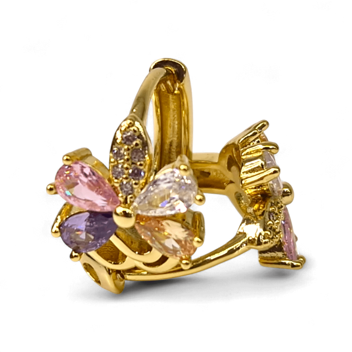 Cercei Adelina placati cu aur cu cristale multicolore în formă de floare [5]