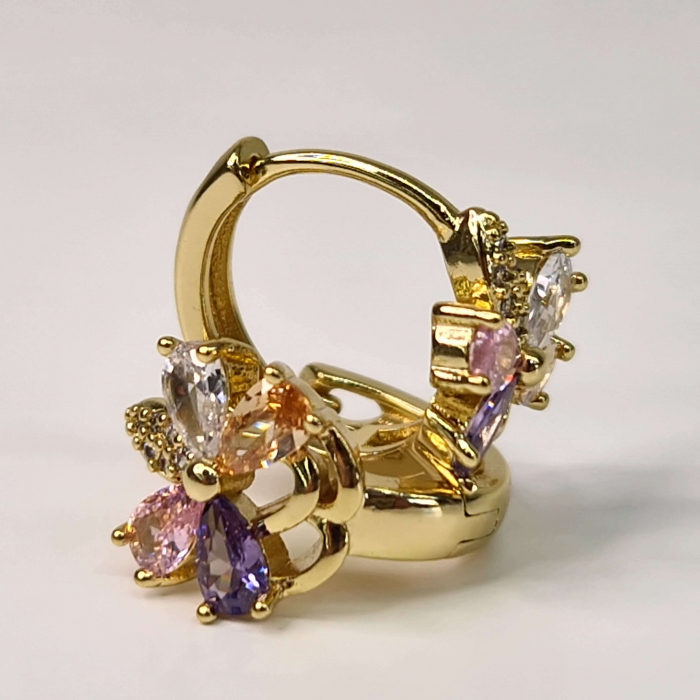 Cercei rotunzi placati cu aur galben de 14k si cristale zirconiu multicolore [2]