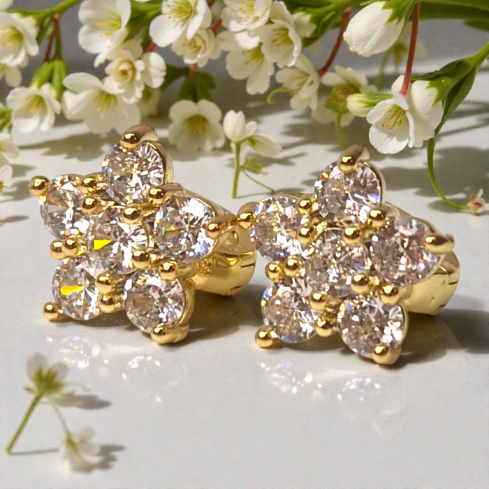 Cercei Adria placați cu aur cu floare din zirconii rotunde [2]