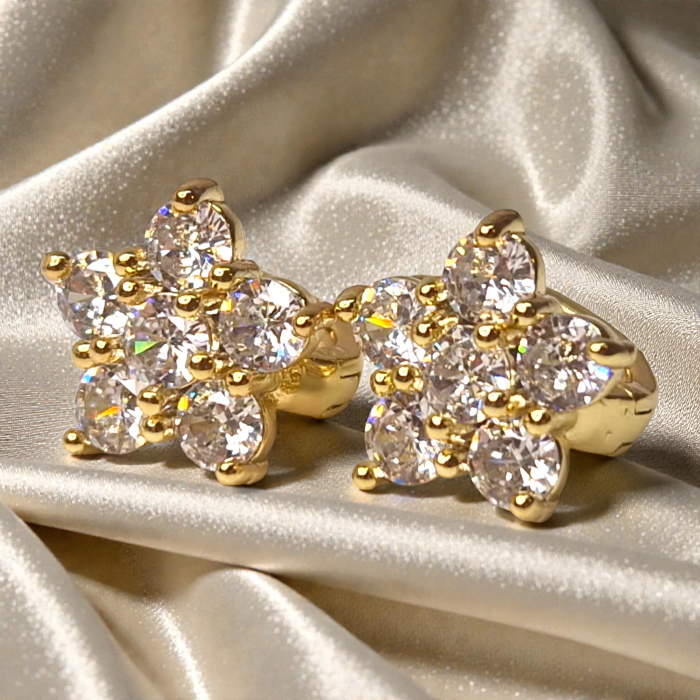 Cercei Adria placați cu aur cu floare din zirconii rotunde [6]