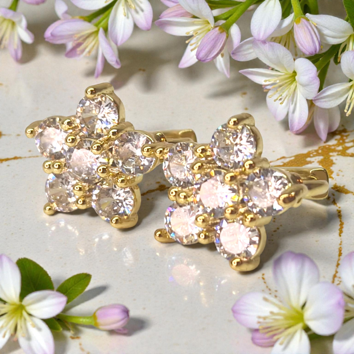 Cercei Adria placați cu aur cu floare din zirconii rotunde [4]