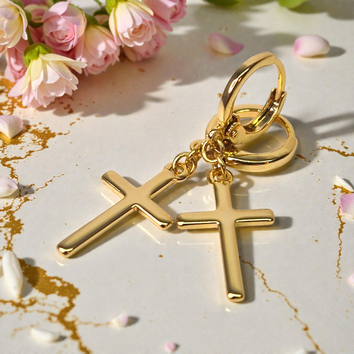 Cercei Adriana placati cu aur cu cruci minimaliste – MyBijoux [4]