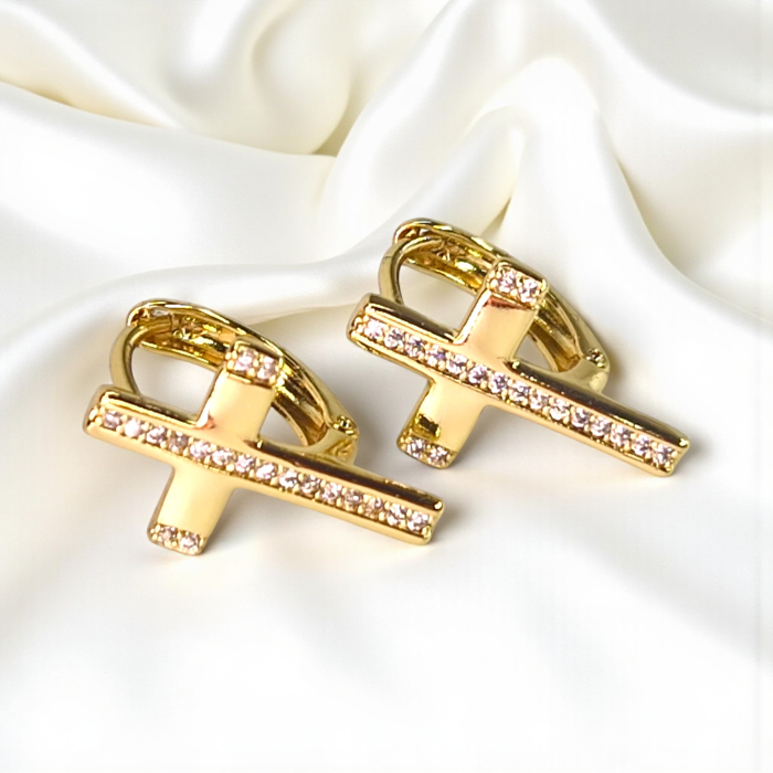 Cercei placați cu aur Adriena în formă de cruce cu cristale [6]