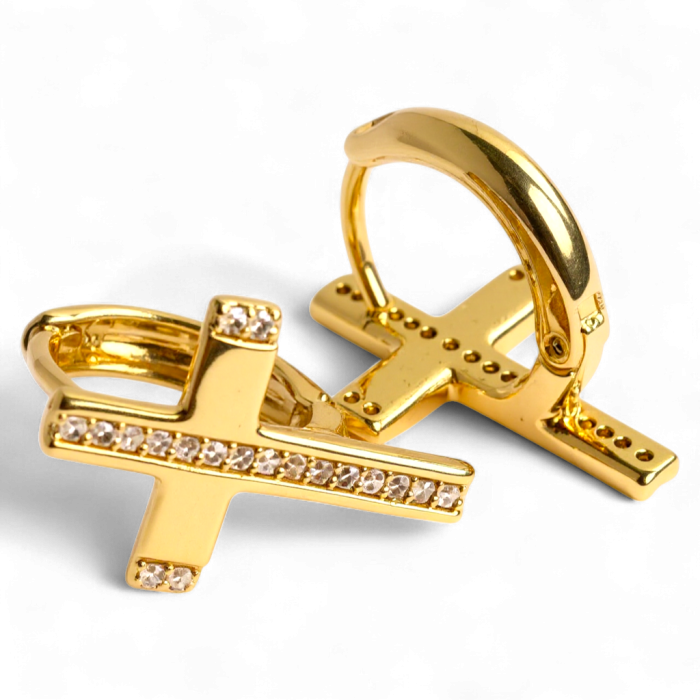 Cercei placați cu aur Adriena în formă de cruce cu cristale [3]