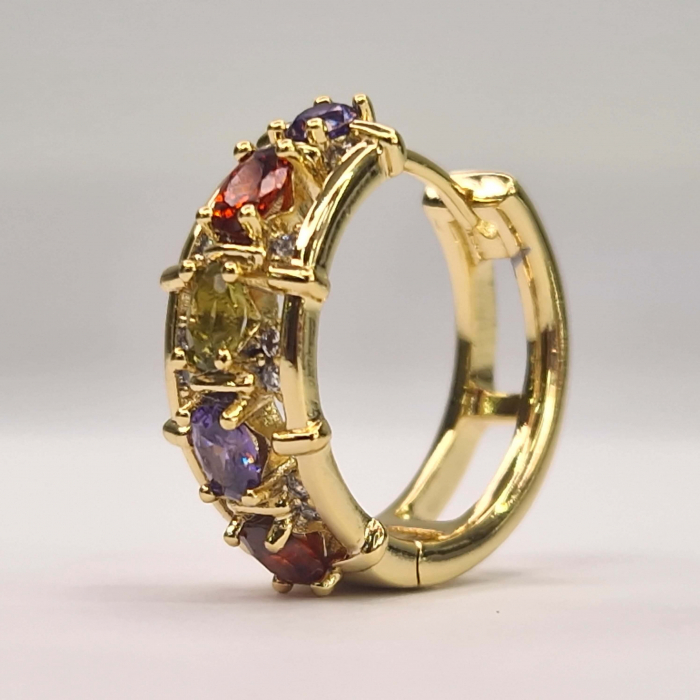 cercei rotunzi placati cu aur de 14k si incrustati cu cristale multicolore din zirconiu [6]