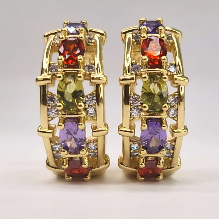 cercei rotunzi placati cu aur de 14k si incrustati cu cristale multicolore din zirconiu [2]