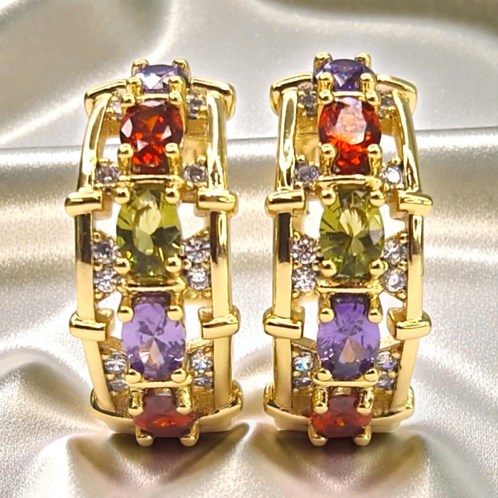 Cercei Aisha placați cu aur cu zirconii multicolore fațetate [4]