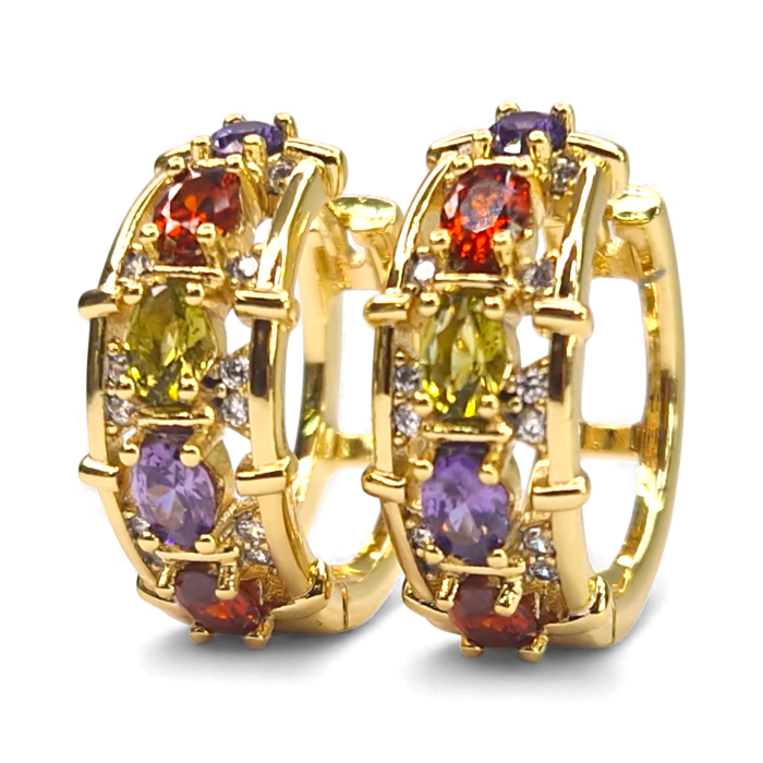 Cercei Aisha placați cu aur cu zirconii multicolore fațetate [1]