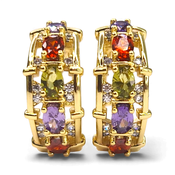 Cercei Aisha placați cu aur cu zirconii multicolore fațetate [3]