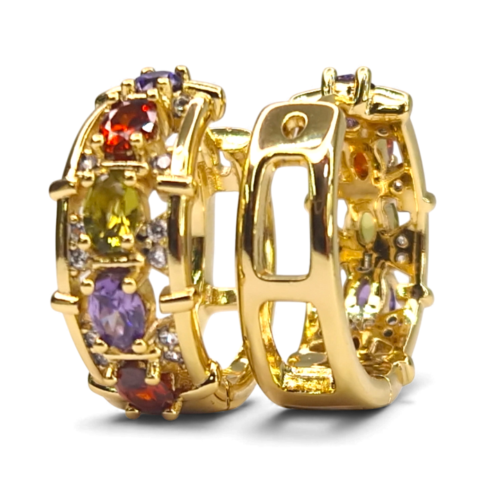 Cercei Aisha placați cu aur cu zirconii multicolore fațetate [5]