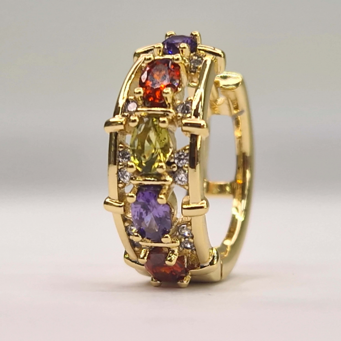 cercei rotunzi placati cu aur de 14k si incrustati cu cristale multicolore din zirconiu [8]