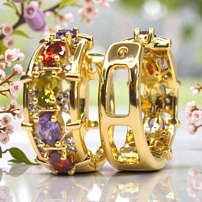 Cercei Aisha placați cu aur cu zirconii multicolore fațetate [6]