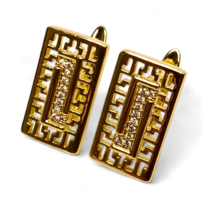 Cercei Alessia placați cu aur cu design geometric și zirconii centrale [1]