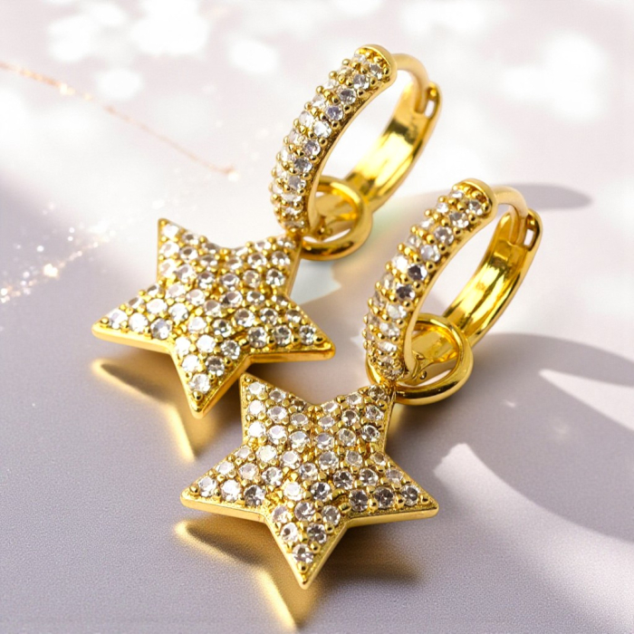 Cercei placati cu aur Alicia cu stele pavate cu zirconii [5]