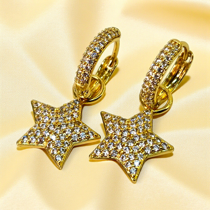 Cercei placati cu aur Alicia cu stele pavate cu zirconii [2]