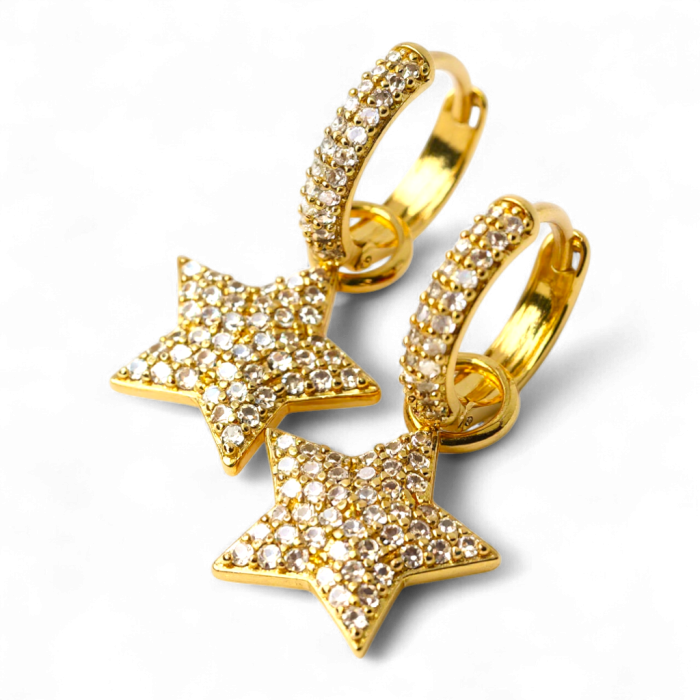 Cercei placati cu aur Alicia cu stele pavate cu zirconii [6]