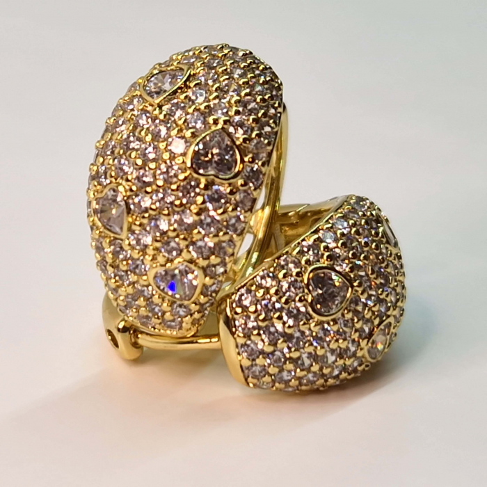 Cercei eleganti placati cu aur galben de 14k si cristale zirconiu albe pe toata suprafata [1]