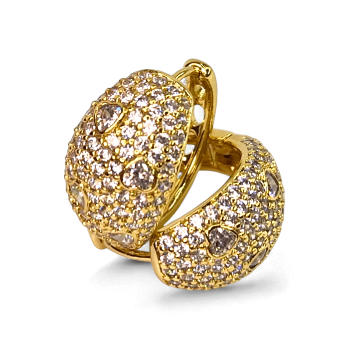 Cercei Amalia placați cu aur decorați cu zirconii și inimioare [5]