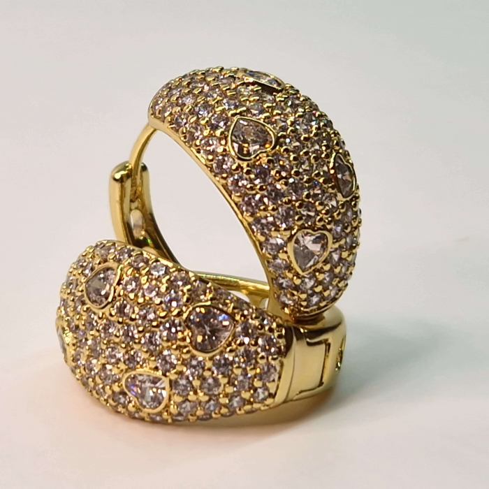 Cercei eleganti placati cu aur galben de 14k si cristale zirconiu albe pe toata suprafata [5]