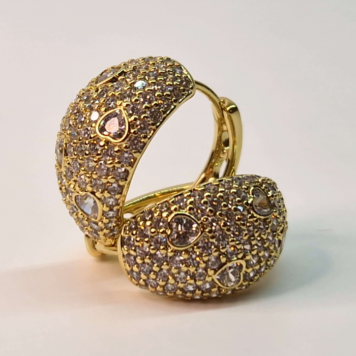 Cercei eleganti placati cu aur galben de 14k si cristale zirconiu albe pe toata suprafata [2]
