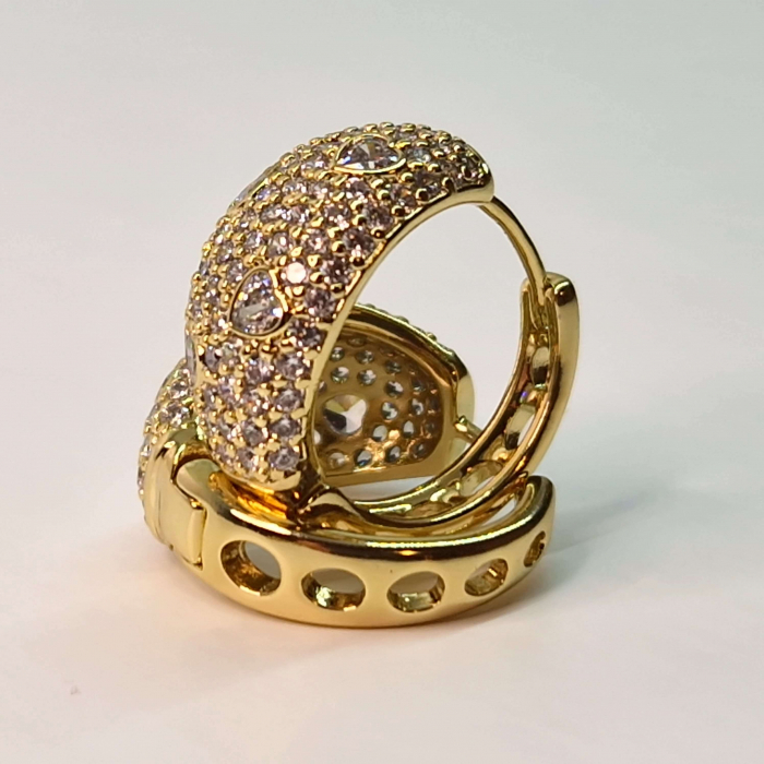 Cercei eleganti placati cu aur galben de 14k si cristale zirconiu albe pe toata suprafata [6]