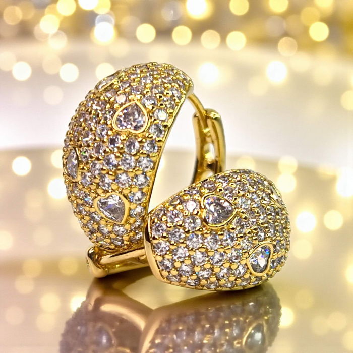 Cercei Amalia placați cu aur decorați cu zirconii și inimioare [2]