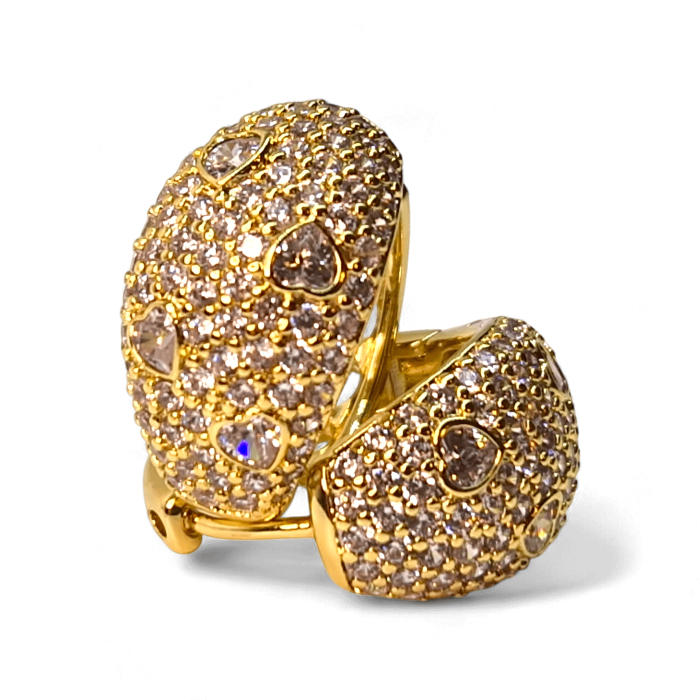 Cercei Amalia placați cu aur decorați cu zirconii și inimioare [1]