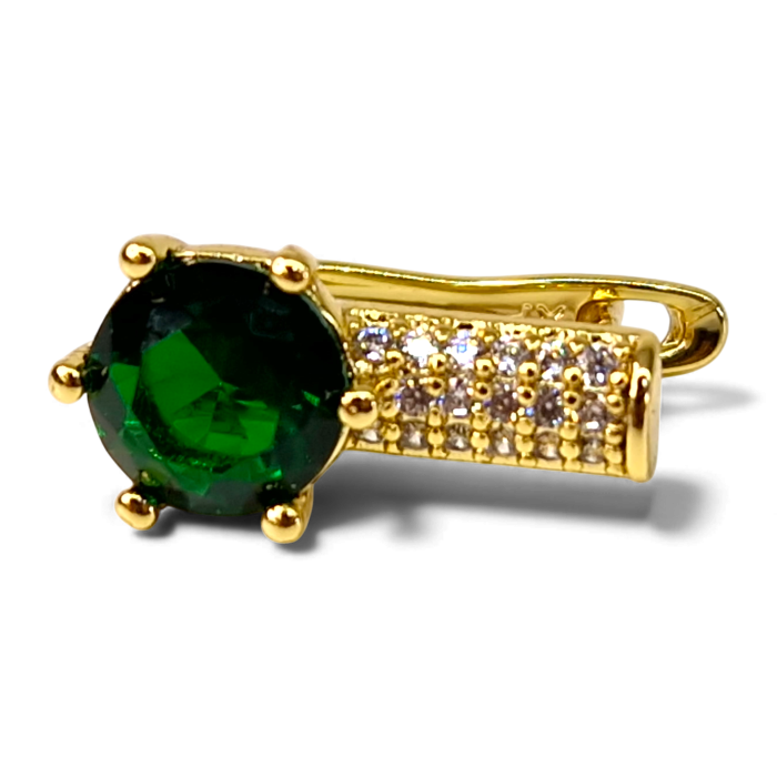 Cercei cu tortita placati cu aur de 14K cu cristal verde zirconiu si cristale albe [6]