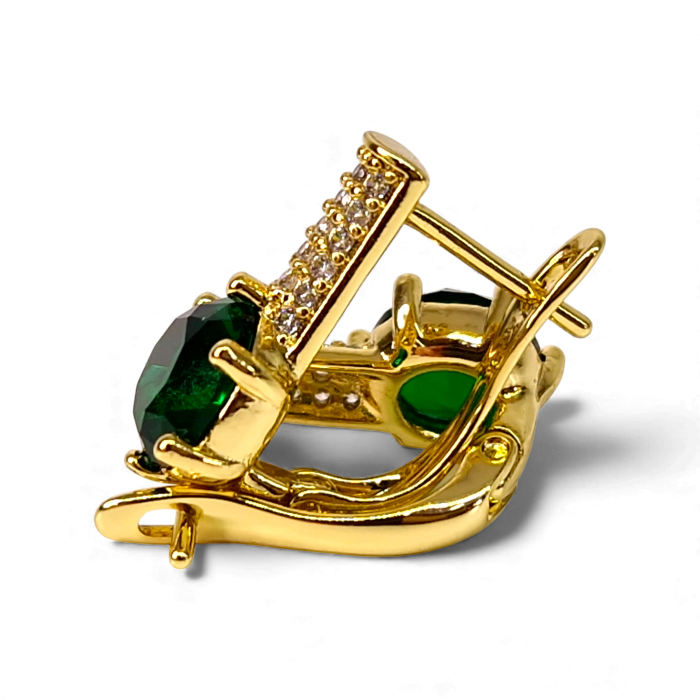 Cercei cu tortita placati cu aur de 14K cu cristal verde zirconiu si cristale albe [5]