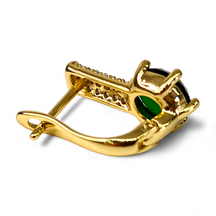 Cercei cu tortita placati cu aur de 14K cu cristal verde zirconiu si cristale albe [7]