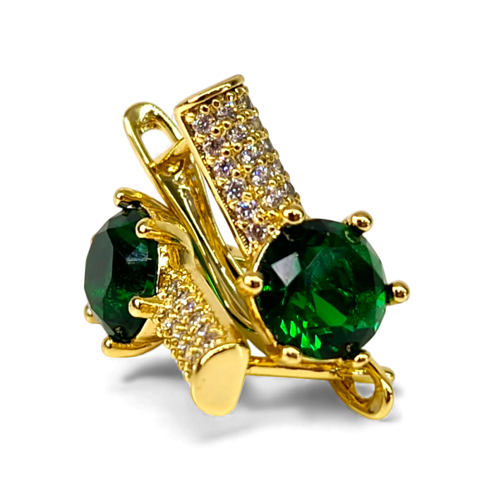 Cercei cu tortita placati cu aur de 14K cu cristal verde zirconiu si cristale albe [1]