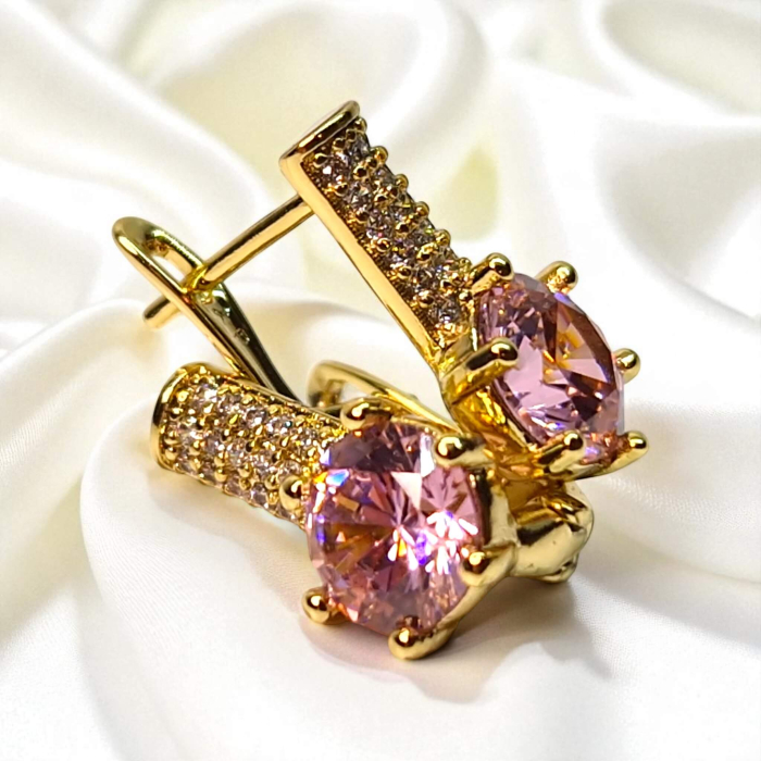 Cercei Anais Pink placați cu aur cu zirconie roz și bară cu zirconii albe [6]