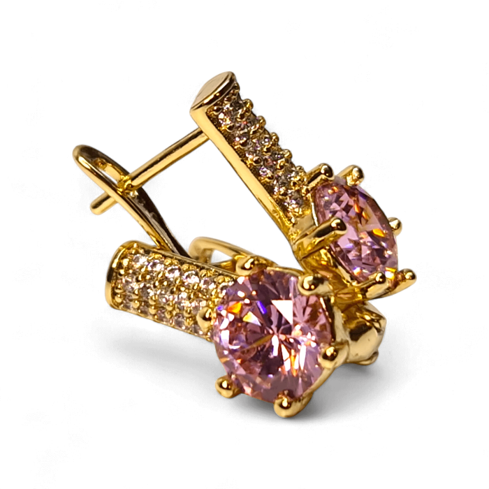 Cercei Anais Pink placați cu aur cu zirconie roz și bară cu zirconii albe [1]