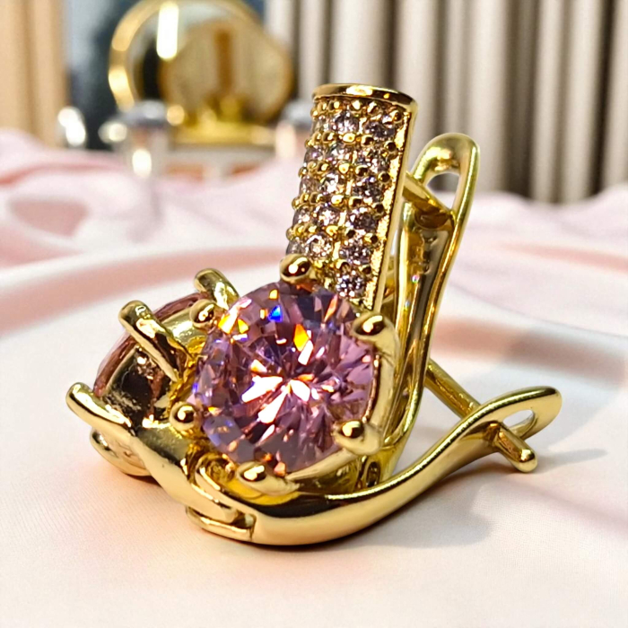 Cercei Anais Pink placați cu aur cu zirconie roz și bară cu zirconii albe [4]