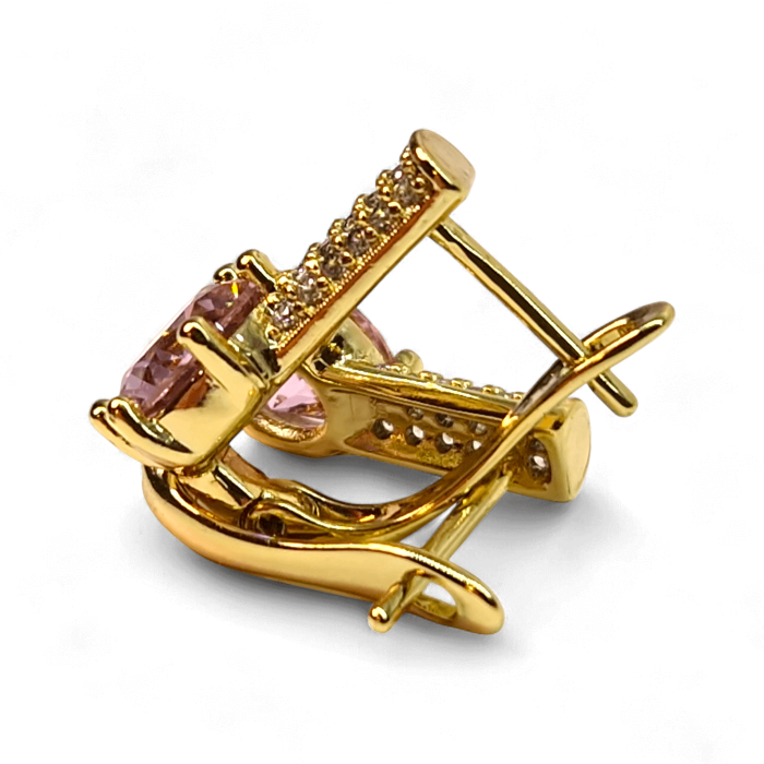 Cercei Anais Pink placați cu aur cu zirconie roz și bară cu zirconii albe [7]